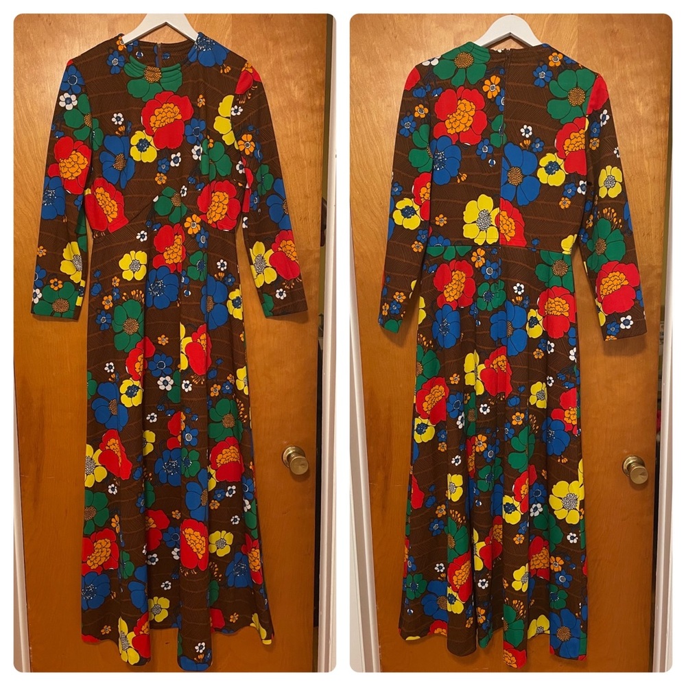Extremely RARE Retro Lady Carol of New York 1970s Floral Maxi Dress Sz 18